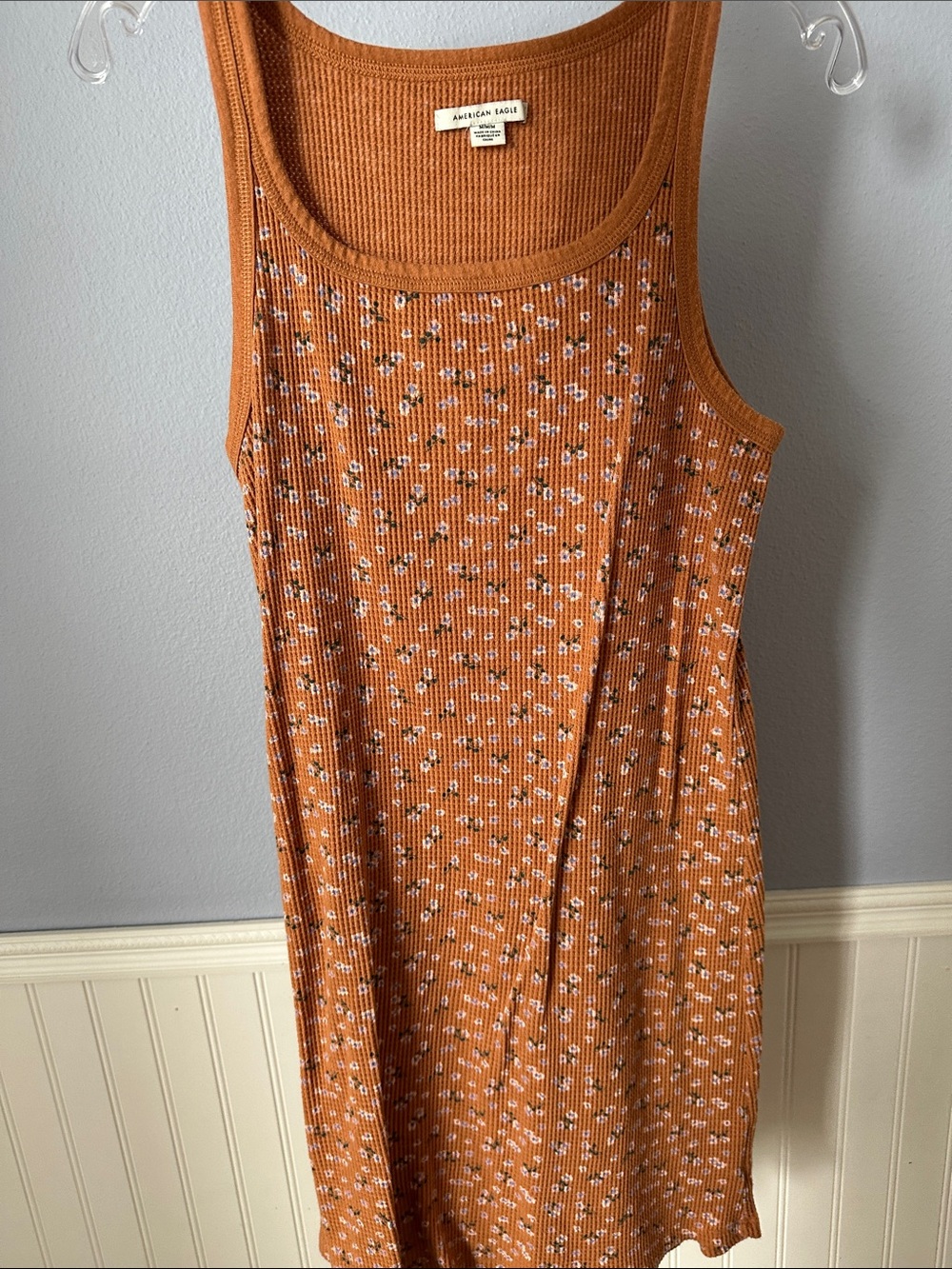 American Eagle Outfitters Rust Orange Floral Ribbed Tank Mini Dress